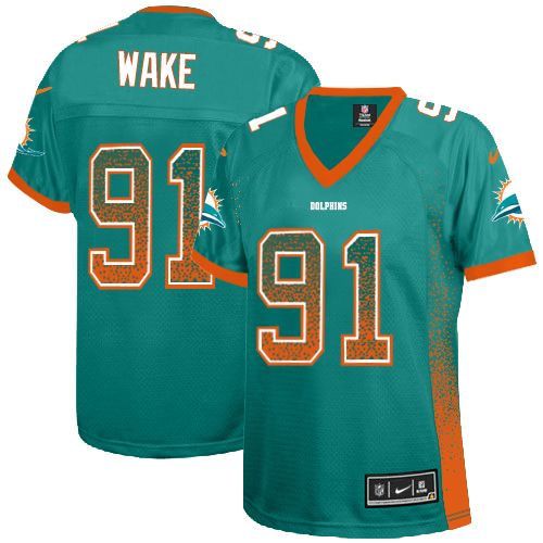 Women's Limited Cameron Wake Nike Jersey Aqua Green - #91 Drift Fashion NFL Miami Dolphins